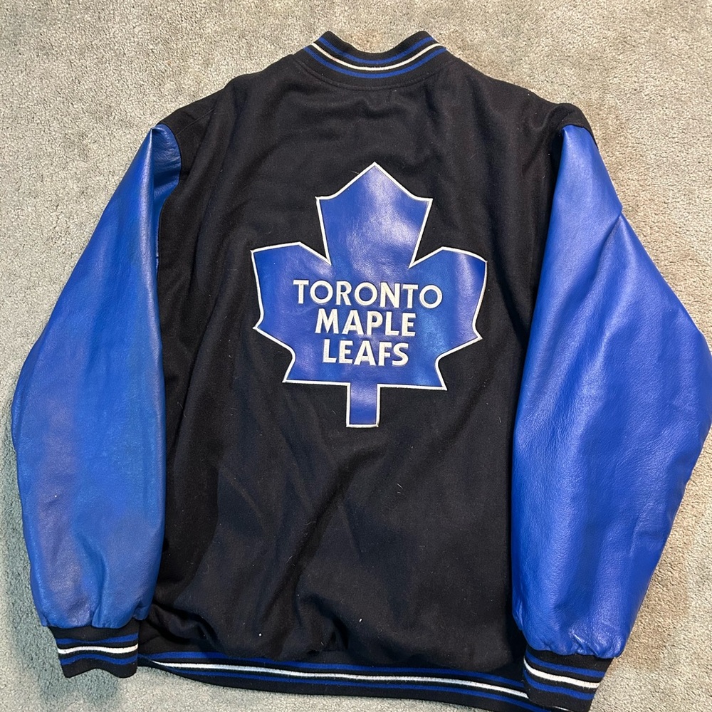 Vintage 90s Jeff Hamilton Toronto Maple Leafs Leather Reverible Jacket XXL 2XL